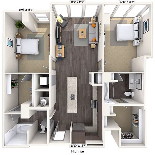 Floor plan High Rise 2x2 1092-1093 SF