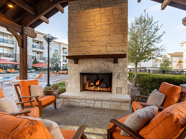 Inviting Outdoor Fireplace at The Hendry