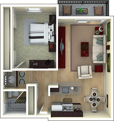 Floor plan 1 Bed 1 Bath Large