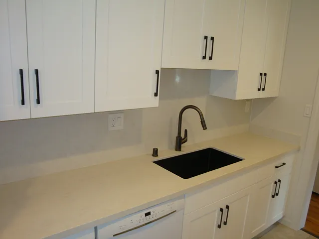 New Quartz countertops and backsplash & sink with Disposer