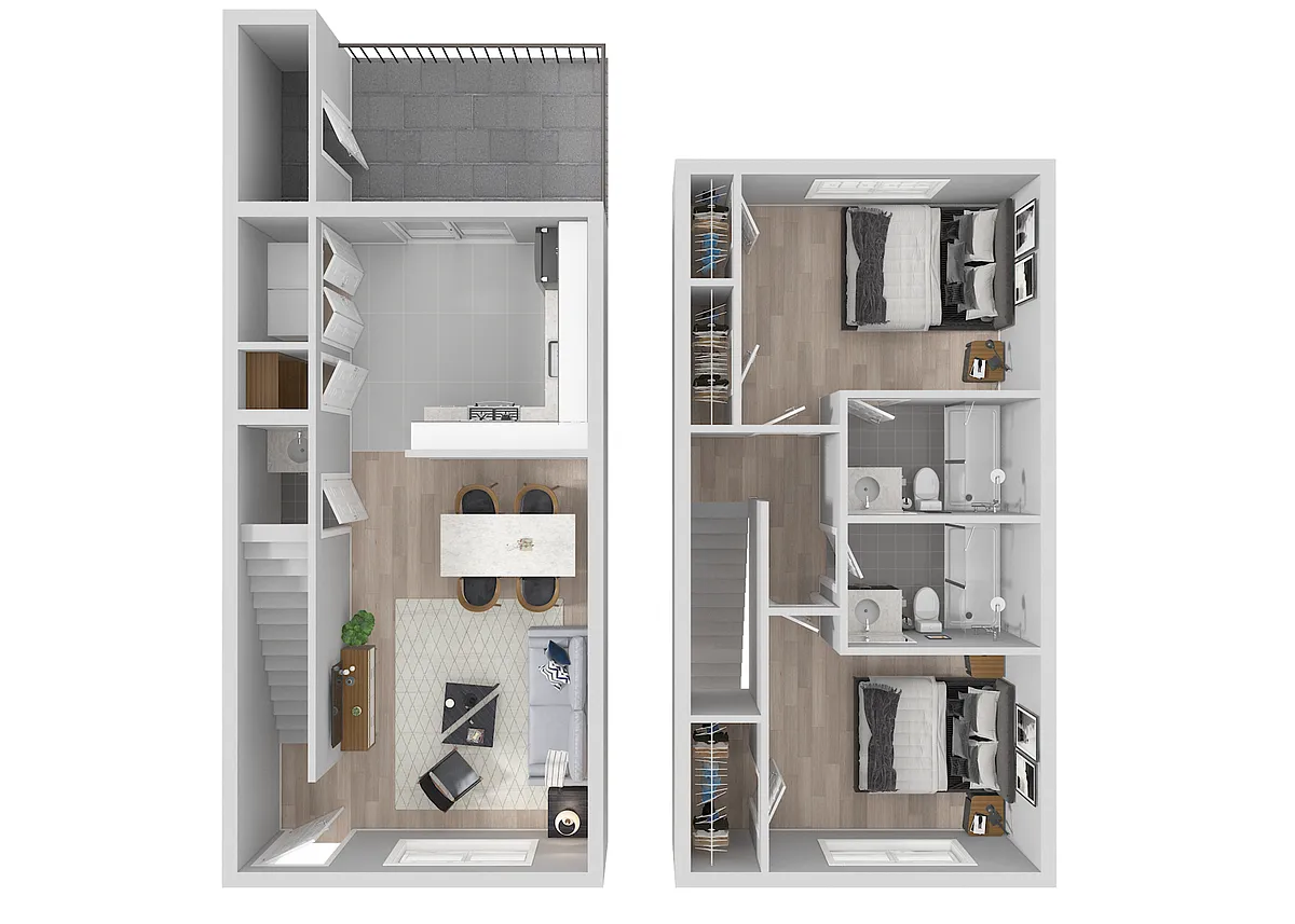 Floor plan 2/2.5 1000 Sq.Ft Kingsley Townhome