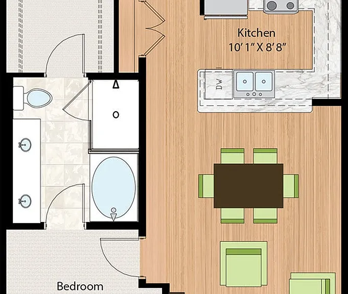 One Bedroom Two Bath with Den (1218 SF) One Bedroom Two Bath with Den (1218 SF)