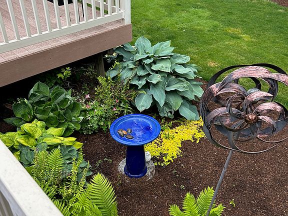 Private backyard backs to long driveway.