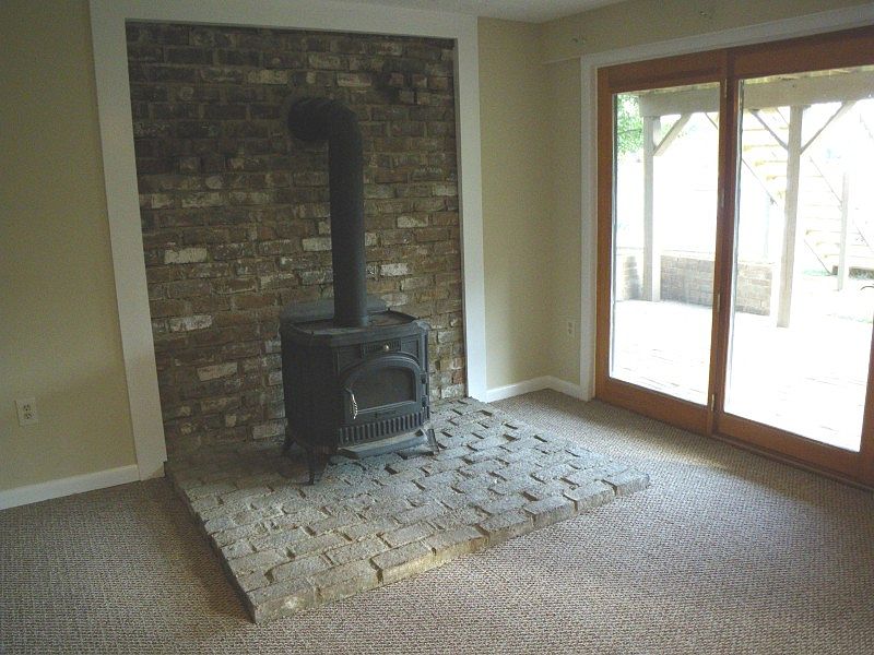 wood stove in lower level