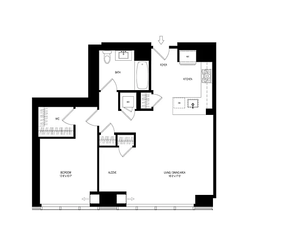 Floor plan 100 Park 1 Bed 1 Bath
