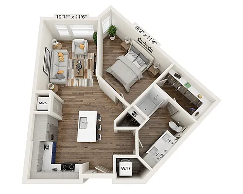 Floor plan One Bedroom A1Q-III