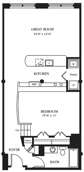 Floor plan AC-C One Bedroom, One Bathroom