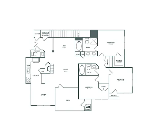 Floor plan Three Bedroom With Garage (1410 SF)