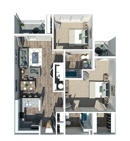 Floor plan Two Bedroom Two Bath 1000