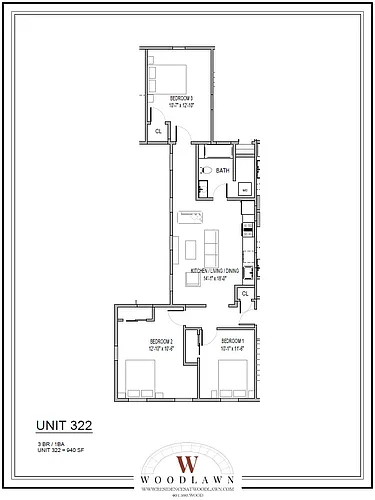 Floor plan Three Beds - One Bath
