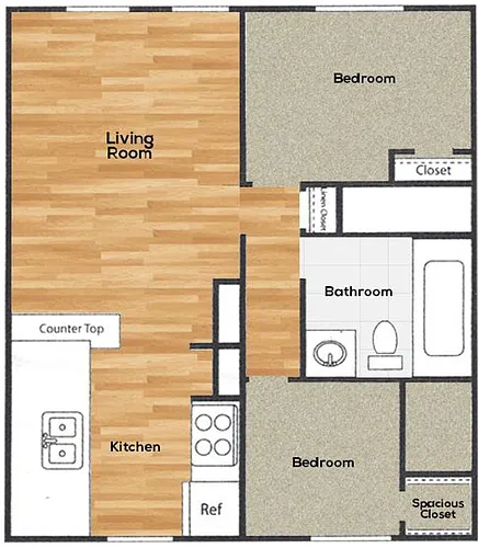 Floor plan 2 Bedroom 1 Bath