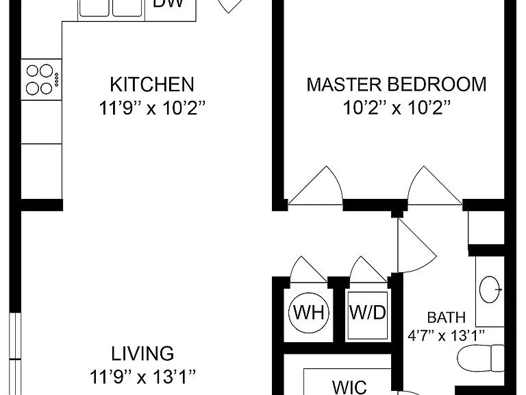 1 BR x 1 BA with Washer/Dryer Floorplan 1 BR x 1 BA with Washer/Dryer Floorplan