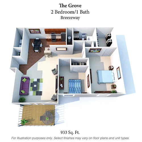 Floor plan The Grove: 2 Bed, 1 Bath