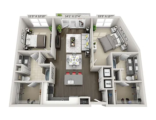Floor plan C6 2 Bedroom 2 Bath