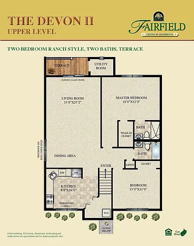 Floor plan 2BR 2BTH DEVON II UPPER