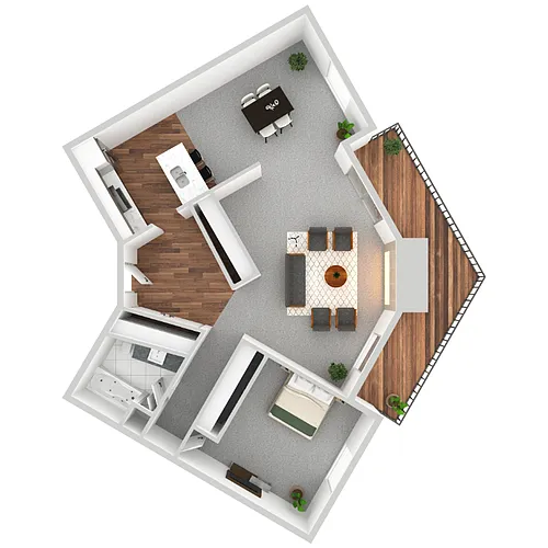 Floor plan One Bedroom with Corner Patio