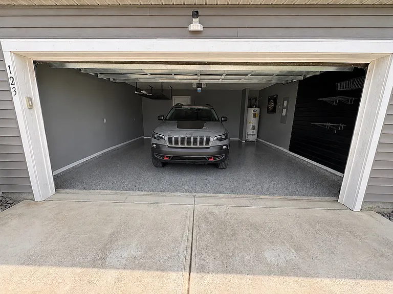 2-car garage with epoxy flooring