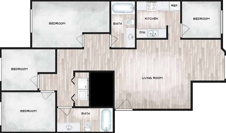 4 Bedroom 2 Bath Floorplan Diagram