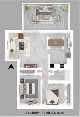 Floor plan Two Bedroom One Bath - The Crossroads