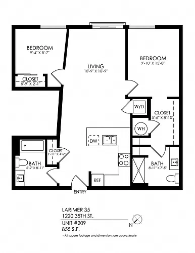Floor plan 2 bedroom, 2 bath