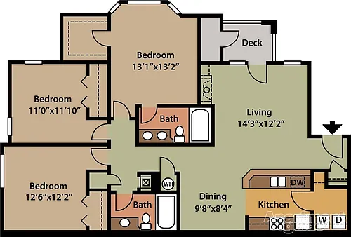 Floor plan Three bedrooms / Two bathrooms