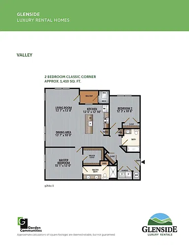 Floor plan $2.39/sq.ft. - Two Bedroom Classic Corner