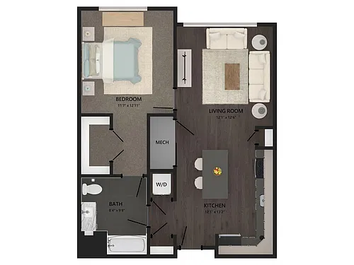 Floor plan 1 Bed/1 Bath-A12