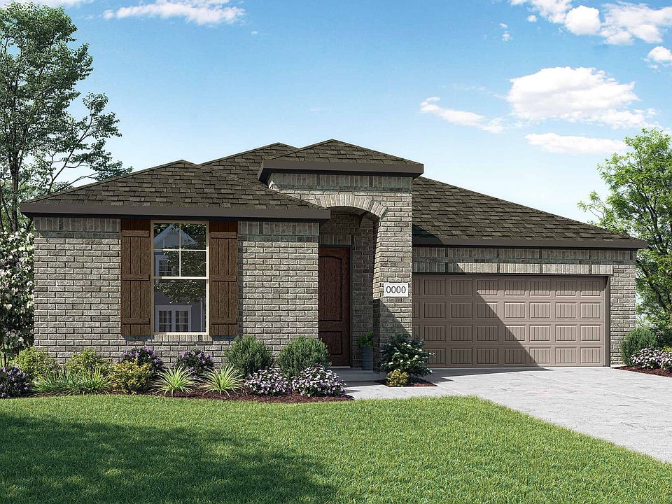 Elevation A is a single story traditional full brick home design with an arched entry and cedar shin