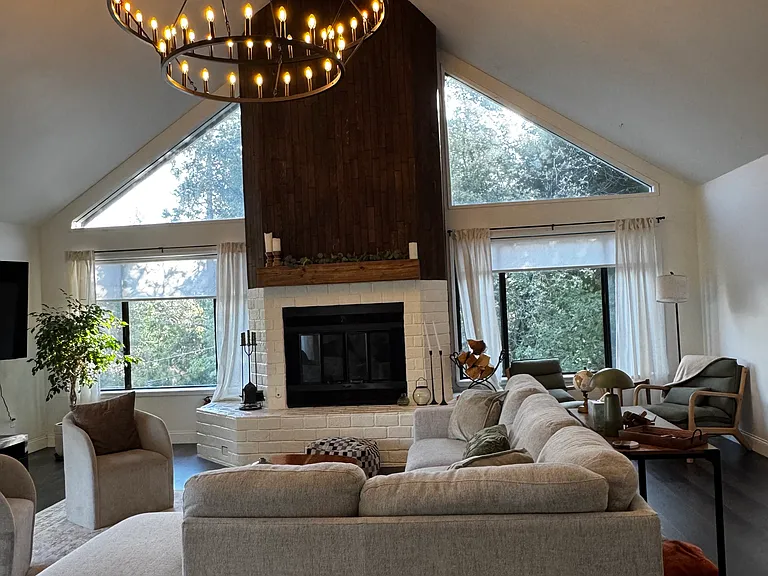 Open cathedral ceilings living room