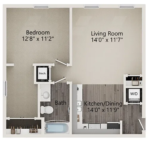 Floor plan A3 - One Bedroom with Nook