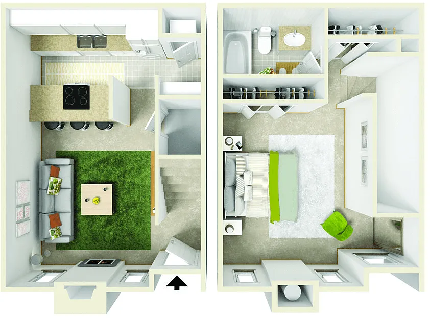 Floor plan One Bedroom Townhouse