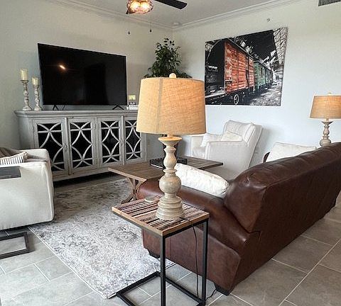 Living Room - 65" TV with multiple streaming apps and Spectrum cable