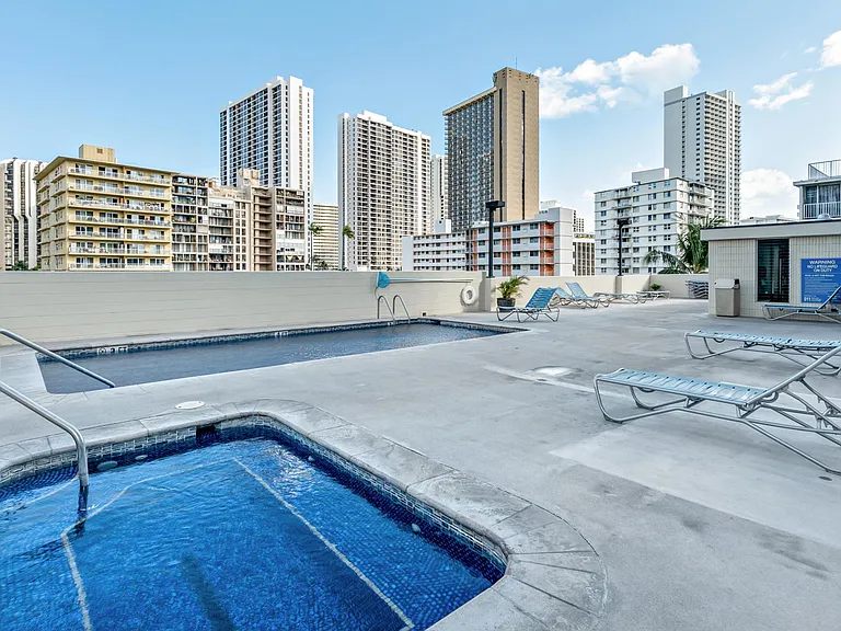 pool and hot tub, exercise room and sauna on separate floor from roof top terrace.