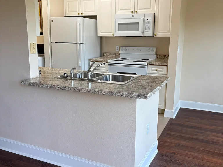 Kitchen as seen from the living room.
