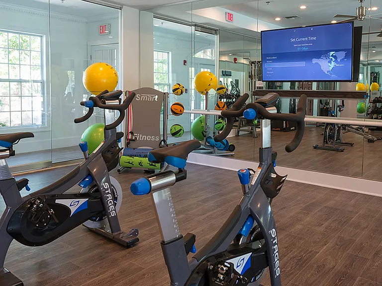 Spin studio with flat screen TV