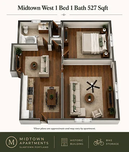 Floor plan West Vintage 1 Bed 1 Bath