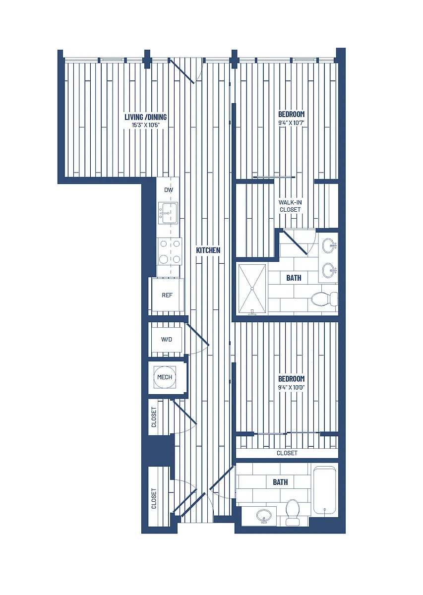 Floor plan 2 Bed/2 Bath Junior-HJR2B x02