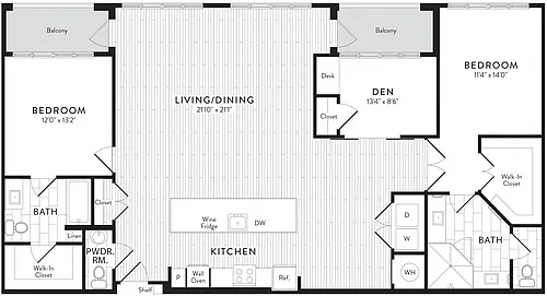 Floor plan D1 - 2 Bed_2 Bath Den