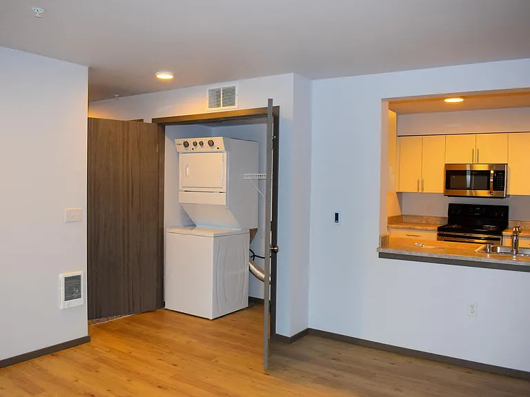 Kitchen and stackable washer and dryer