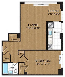 Floor plan One-Bedroom 1C