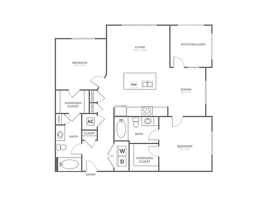 Floor plan B3 (1076 SF)