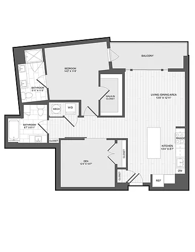 Floor plan 1 Bed2 Bath Den-1.5F