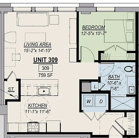 Floor plan 1 Bed 1 Bath