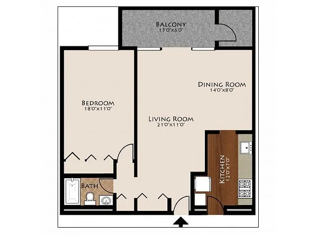 Floor plan 1 Bedroom - 1 Bath
