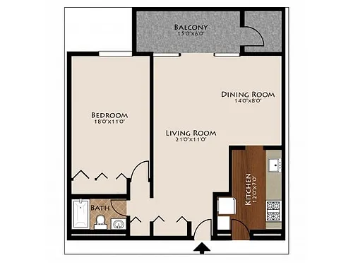 Floor plan 1 Bedroom - 1 Bath