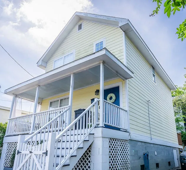 Elevated home with off street parking.