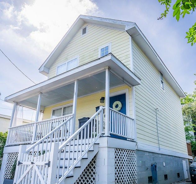 Elevated home with off street parking.