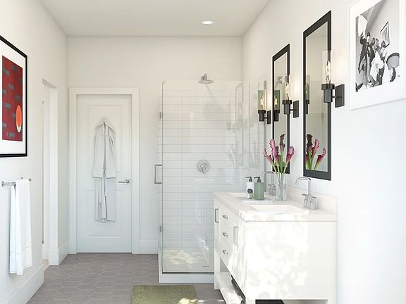 Primary bath with glass shower enclosure