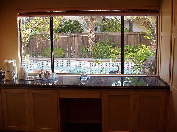 view pool area from kitchen