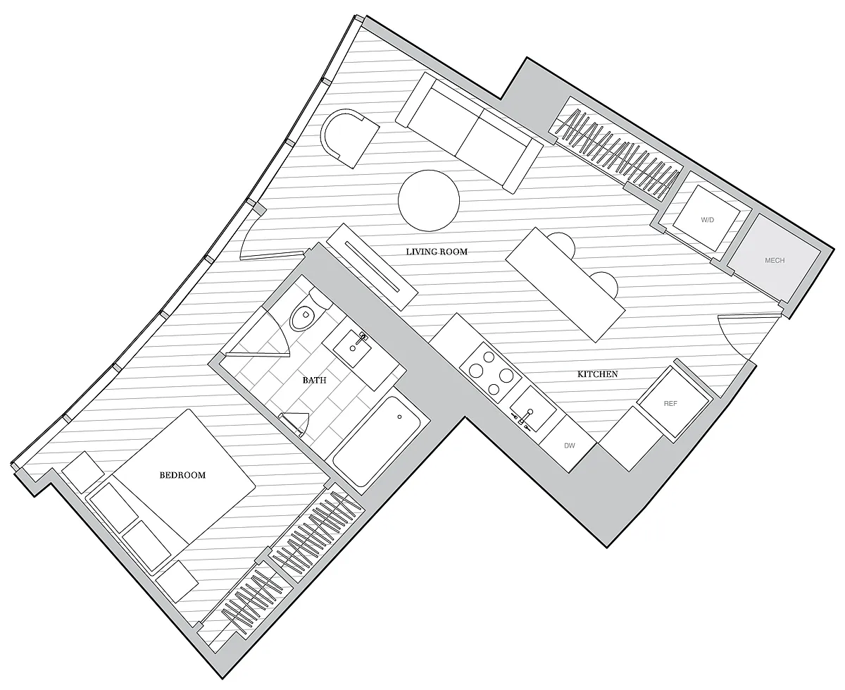 Floor plan 1 Bed 1 Bath B1A